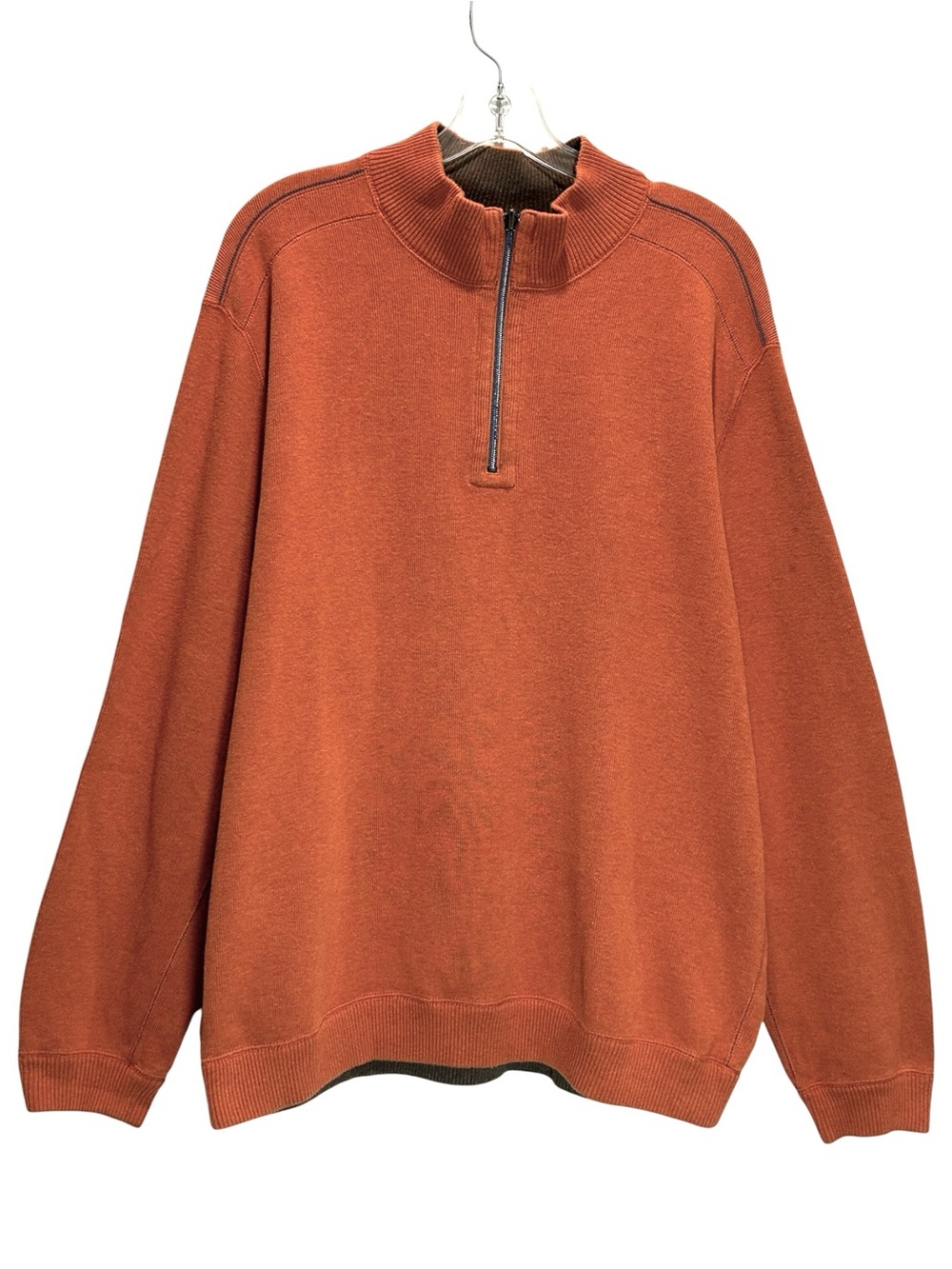 Tommy Bahama Men’s Orange Quarter Zip Pullover Cotton Sweater - Extra Large